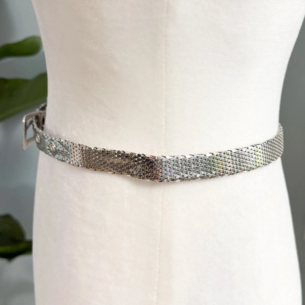 Vintage Whiting & Davis Silver Mesh Belt 31.5” Art Deco Style
